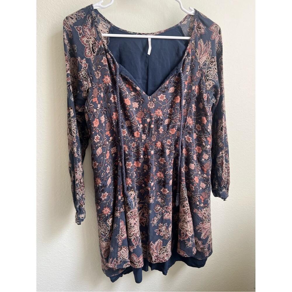 Free People Navy Floral Peasant Tunic
